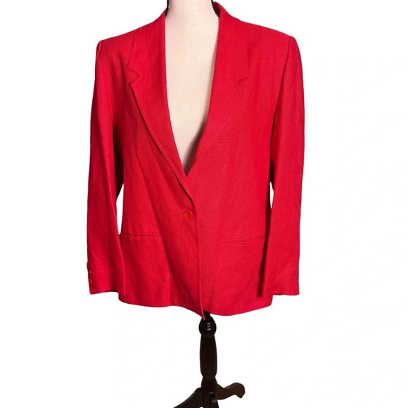 Vtg Chance Womens Linen Encounters Red Blazer 16 Classic Preppy Office Chic - Picture 3 of 11